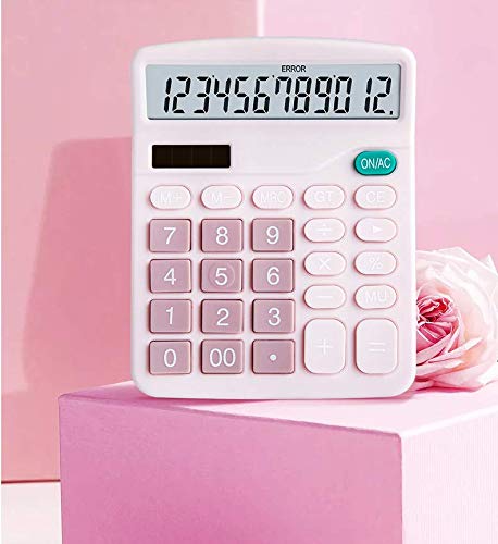 YOUHO Calculator, 12-bit Solar Battery Dual Power Standard Function Electronic Calculator with Large LCD Display Office Calculator Black(ONE Battery) (KK-837B, 1PACK，Pink) 1PACK Pink