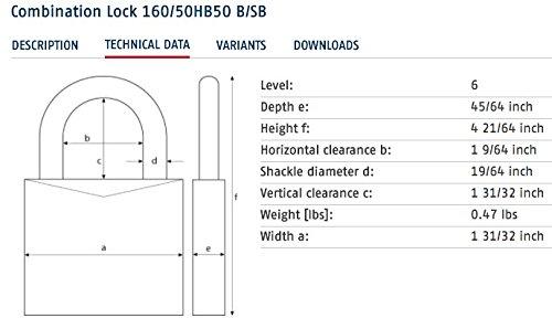 ABUS 160/50HB50 Weatherproof Resettable Chrome Combination Padlock, 4 Dial, with 2" Long Shackle