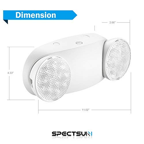 SPECTSUN Emergency Light White, Commercial Emergency Light with Battery Backup, Emergency Lighting Fixture/Emergency Light Combo/Emergency Sign Light//Emergency Light Home - 1 Pack (Round Head)