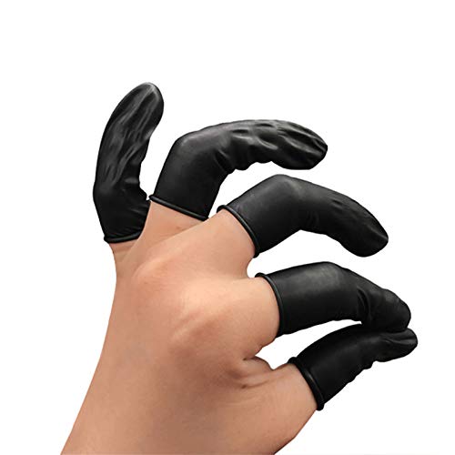 Lind Kitchen 150pcs Disposable Latex Finger Cots Protective Fingertips Gloves Rubber Industrial Fingerstall Sleeves 65mmx25mm (Black) Black 65x25mm