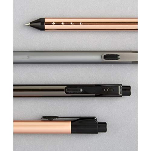 TUL Fine Writing Solid Metal Barrel Ballpoint Pen with 2 Refills, Medium Point, 1.0 mm, Rose Gold Barrel, Black/Blue Ink