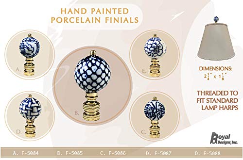 Royal Designs, Inc. Decorative Chinoiserie Blue and White Lamp Finials (Fish Scale - 2 Pk) Fish Scale - 2 Pk