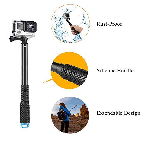 VVHOOY Waterproof Selfie Stick Extendable 11.25-37inch Handheld Aluminum Telescopic Pole Monopod Compatible with Gopro Hero 9 8 7 6 5,AKASO EK7000,Brave 4,V50,Crosstour,Victure,Campark Action Camera