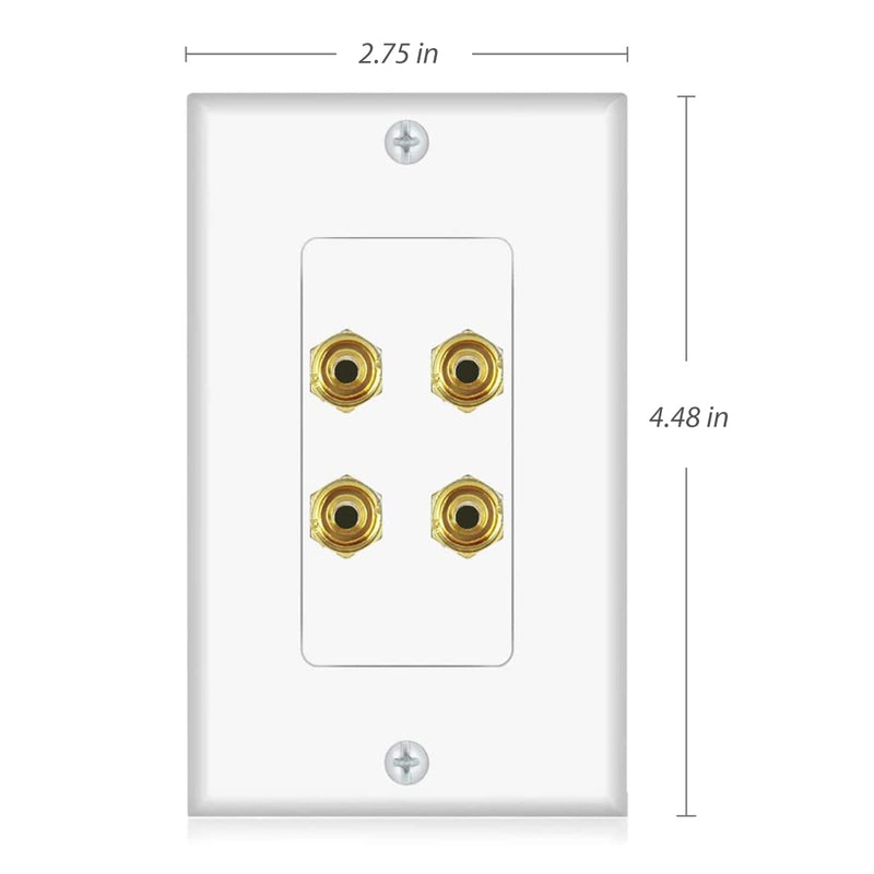 Banana Binding Post Two-Piece Coupler Inset Wall Plate for 2 Speakers Standard Single Gang WHITE
