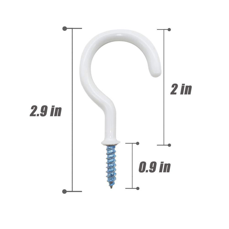 Ceiling Hooks for Plants, 2.9 Inches Mug Cup Hooks Screw in White Vinyl Coated Heavy Duty Wall Hooks for Hanging