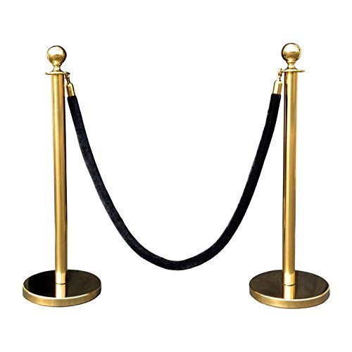 YaeKoo Velvet Stanchion Rope 4.9 Feet with Stainless Steel Hooks,Crowd Control Stanchion Post Queue Line Barrier Velvet Hanging Ropes for Movie Theaters,Grand Openings,Hotels Black