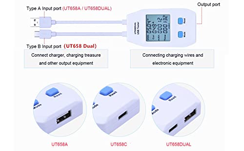 (UT658 Dual) USB Detector Digital Voltmeter Ammeter Power Capacity Voltage Current Meter Used to Inspect USB Chargers, Portable Power Sources