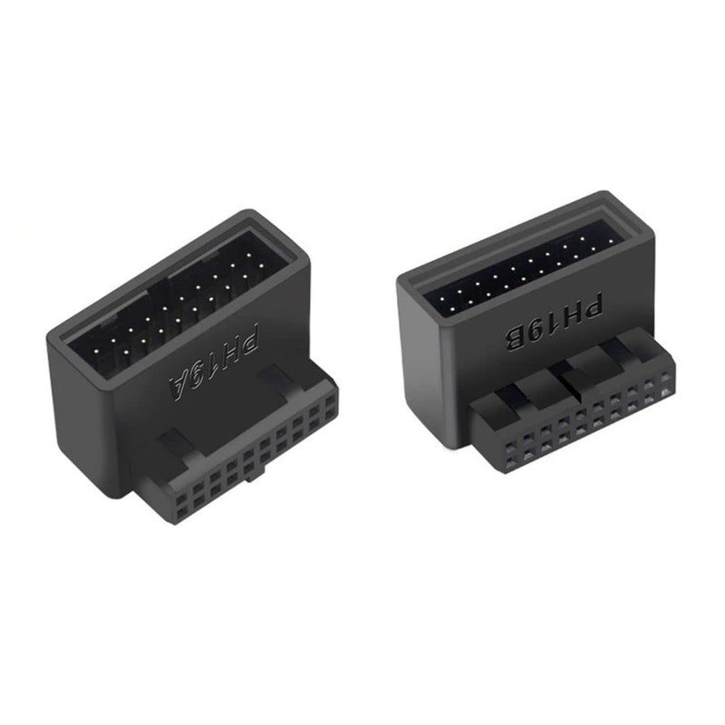 chenyang CY Motherboard USB 3.0 20Pin Male to Female Extension Adapter Up & Down Angled 90 Degree Overmold 1Set/2Pcs BLACK 2PCS ADAPTER-USB3.0-20PIN