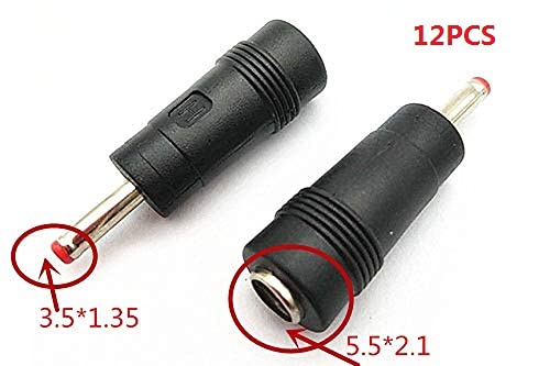 Longdex 12pcs DC Power Adapter 5.5x2.1mm Female Jack to 3.5x1.35mm Male Plug Electrical Socket Outlet for Laptop Interface Power Cable Connector