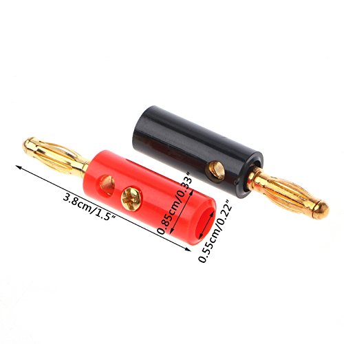 VizGiz 10 Pack Banana Plugs for Speaker Wire DIY Soldering-Free Closed Screw 4MM Gold Plated Banana Speaker PIN Plug Connectors Adapter for Amplifier Audio Cable (5 Black+ 5 Red)