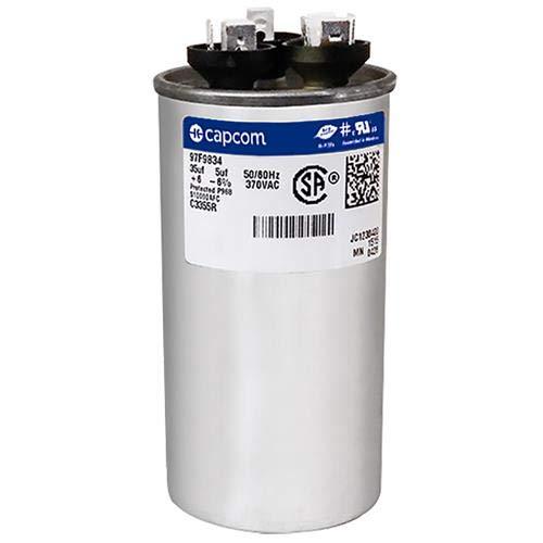 Genteq C3355R Capacitor Dual Run Round 35/5 UF MFD 370V VAC 97F9834 (Replace Old GE# Z97F9834) 35 and 5 MFD at 370V