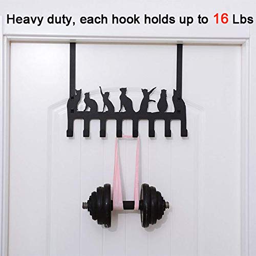 Wintek Over the Door Hook Hanger, Heavy Duty Organizer Rack for Towel, Hat,Hoodies,Coat , Cloth,Bag - 8 Hooks (Black) cat
