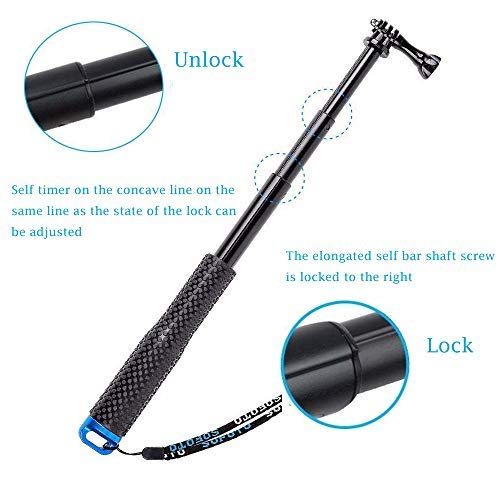 VVHOOY Waterproof Selfie Stick Extendable 11.25-37inch Handheld Aluminum Telescopic Pole Monopod Compatible with Gopro Hero 9 8 7 6 5,AKASO EK7000,Brave 4,V50,Crosstour,Victure,Campark Action Camera