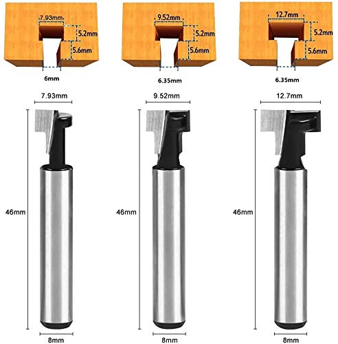 flintronic cutter shaft, 3-piece cutter set, cutter for router, milling tool set, groove cutter, 8 mm cutter shaft cutter router, router cutter, t groove cutter, woodworking tool bit 3 pieces - black