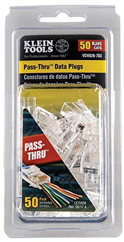 Klein Tools 80017 Data Cable Crimper and Modular Data Plug CAT6 50-Pack Tool Kit, Pass-Thru Installation Tool Kit, 2-Piece Crimper + 50 RJ45 Plugs