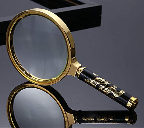 Magnifying Glass 6X + 8X Magnification Magnifier Handheld Magnifier for Science, Reading Book, Inspection. (6X Gold)