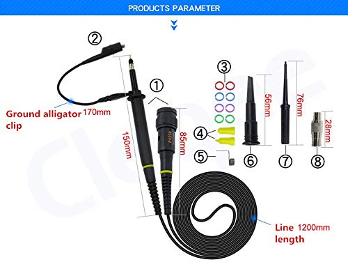 Detachable Digital Oscilloscope Probe for Lilip P4250 100:1 2KV 250MHz Oscilloscope High Voltage Probe, Scope Probe 100x Scope Probe Oscilloscope Crocodile Clip BNC Test Lead Kit with Ground Lead