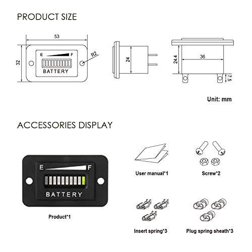 Jayron Lead Acid Battery Indicator Meter Gauge/Waterproof Battery Capacity Meter,Universal LCD Digital Battery Discharge Alert,Use for Golf Cart,Fork Lifts,Star Car,Club Car (36V) 36V