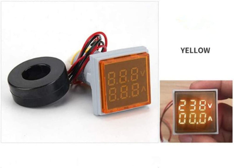 Szliyands AC Current and Voltage Indicator with Two-Digit Display, 22mm Square Head LED Multi-Function Measuring Instrument Monitor (Red) Red