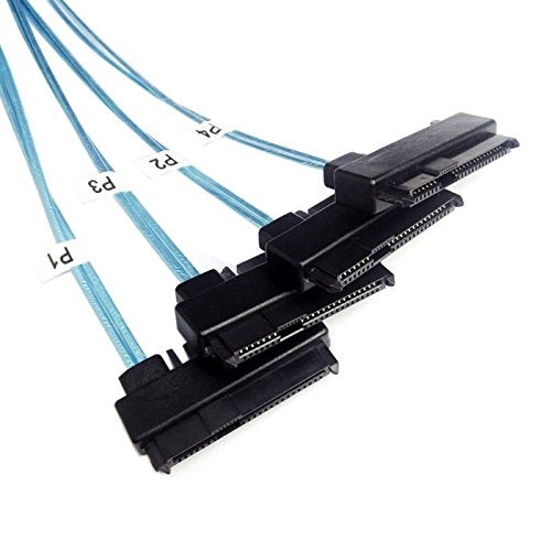 CY 100cm Internal 36 Pin Mini SAS SFF-8087 Host to 4 SFF-8482 Target SAS Hard Disk and SATA Power Cable Blue 100cm