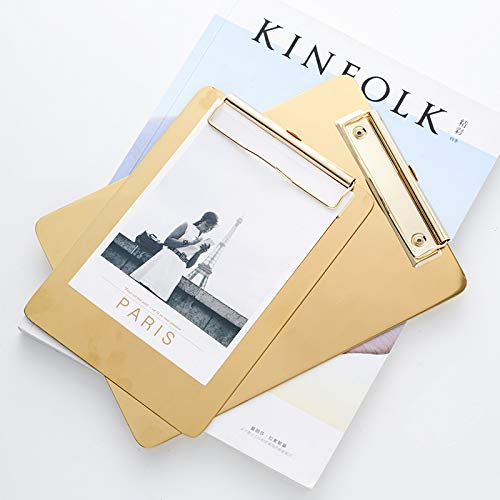 Chris.W Gold Metal Clipboard with Low-Profile Clip, Stainless Steel Clipboard, 8.86 x 12.2 inch(A4)