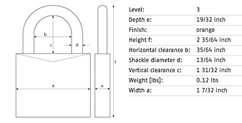 ABUS 145/30 C Aluminum Resettable Combination Padlock, 3 Dial, Orange 30 mm