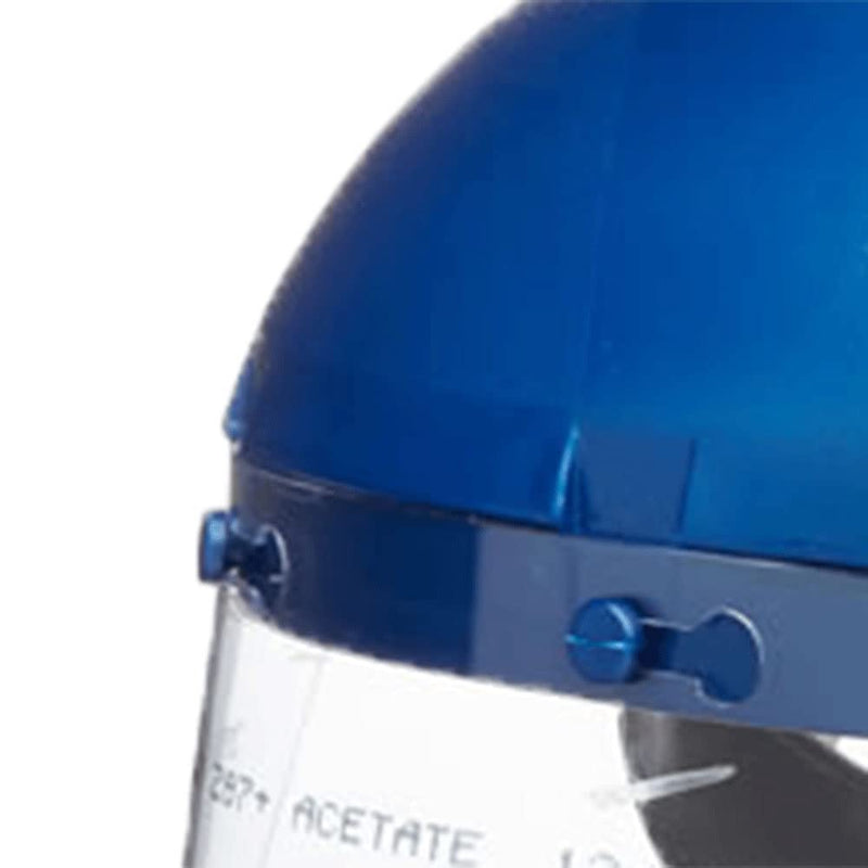 Sellstrom Single Crown Safety Face Shield with Ratchet Headgear, Clear Tint, Uncoated, Blue, 8" x 12" x .040, S39110 8" x 12" x .040" Ratcheting Suspension, Clear Tint, Uncoated