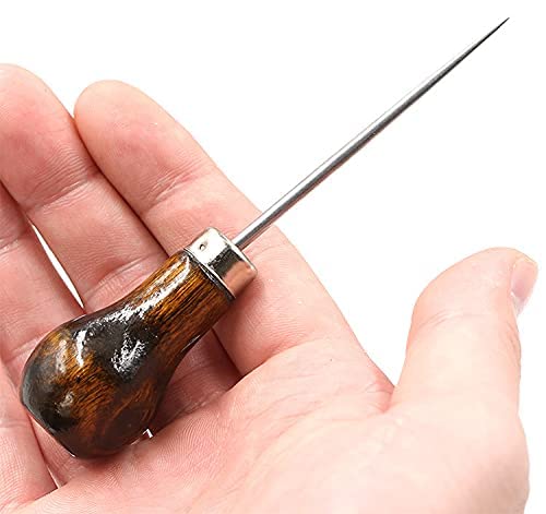VIUJUH 2 Pack Awl,Gourd Shape Awl Tailors Awl Wood Handle Scratch Awl Sewing Awl Tool for Leather (2 Pack)