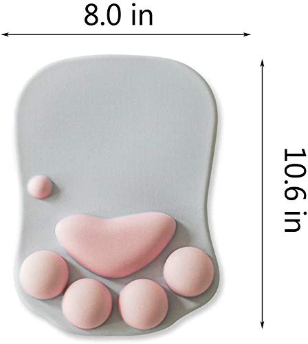 Cute Cat Claw Paw Mouse Pad with Gel Wrist Rest Support - Soft Silicon Ergonomic Computer Mouse Pads - Women/Kids Mouse Mat Desk Accessories (Pink/Grey)