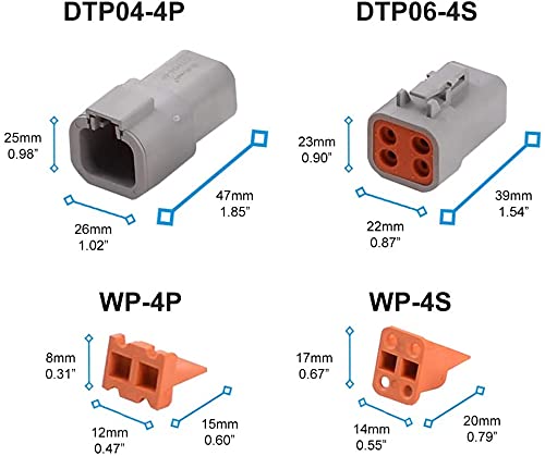 JRready ST6245 DTP 4 Pin Connector Kit Gray Waterproof Electrical Wire Connector with Size 12 Solid Contact,2 Sets