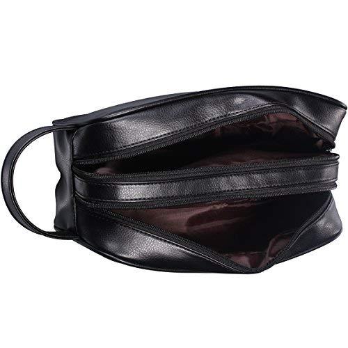 HappyDavid Soft PU Leather Zipped Travel Toiletry Bag Mens Ladies Supply Toiletry Bag Case(Black)