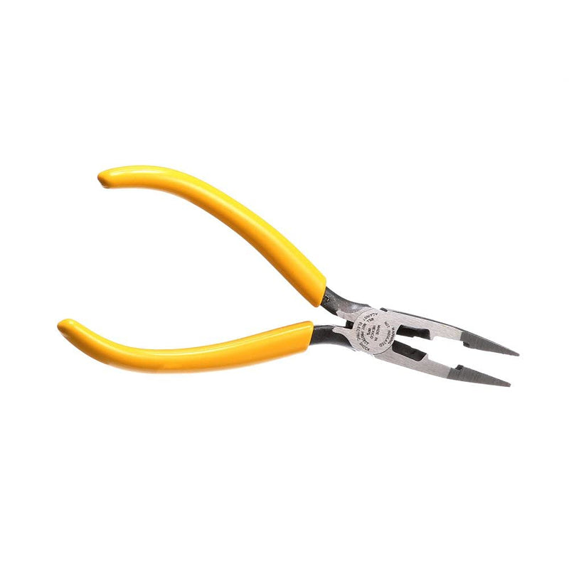 Klein Tools VDV026-049 Crimping Long Nose Pliers With Curved Handles, Grooved Jaws and Induction Hardened Steel , Yellow