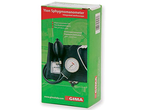 Gima - Conventional YTON aneroid blood pressure monitor with built-in etioscope, Velcro cuff made of nylon, manual adjustment, rubber ball with chrome-plated valve Blood pressure monitor with built-in stethoscope Black