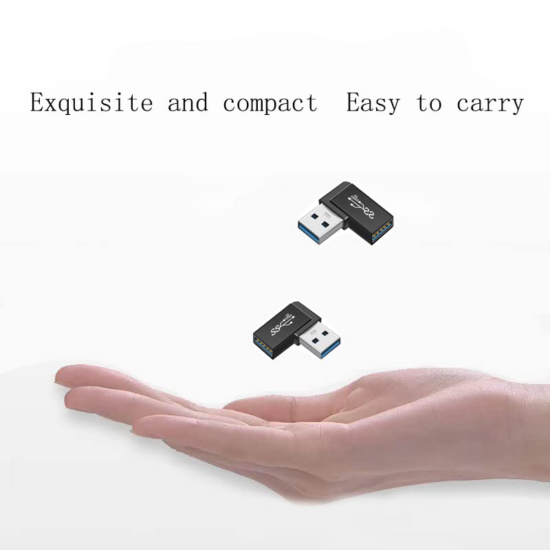 90 Degree Right Angle USB 3.0 Male to Female Expansion Adapter for Connecting Mobile Hard Disk, U Disk, Wireless Network Card, Camera, Mouse, Keyboard, etc. - Black 2pack
