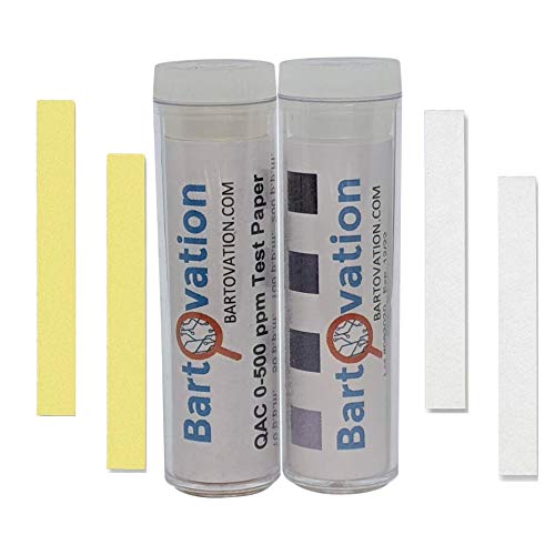 Restaurant Sanitizer Test Kit for Quaternary Ammonium (QAC, Multi Quat) 0-500 ppm & Chlorine 10-200 ppm Test Paper [2 Vials of 100 Paper Strips]