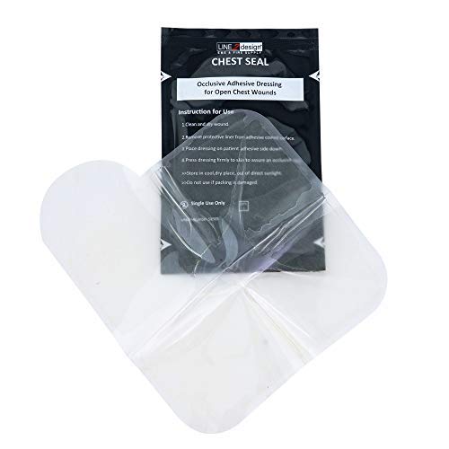 LINE2design Chest Seal - EMS Trauma Kits Emergency Medical Occlusive Chest Seal Dressing - First Aid Latex-Free Open Chest Wound First Responders Trauma Care Rescue Bandage - Pack of 2