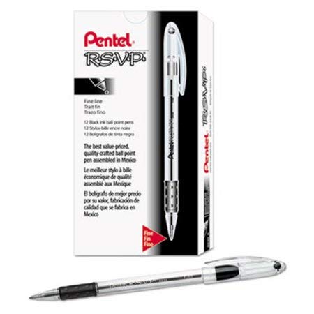 Pentel R.S.V.P. Ballpoint Stick Pen, Black Ink, Fine, Dozen