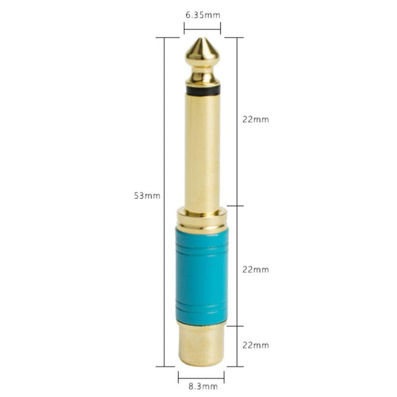 HUASEN RCA to 1/4" Audio Adapter, 6.35mm Mono Plug Male to RCA Female Connectors (1 Red+1 Blue) 1 Red+1 Blue