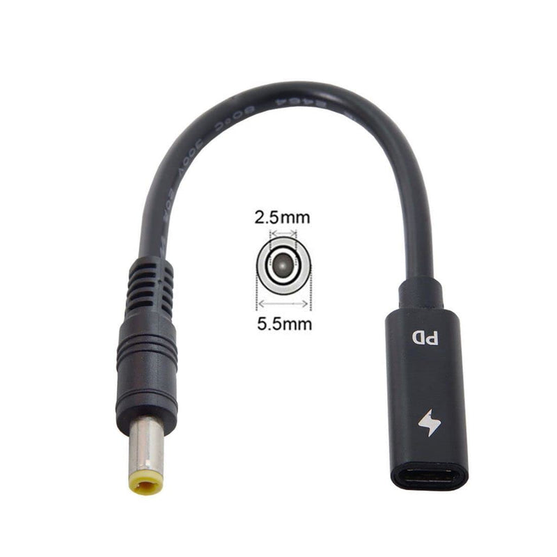 chenyang CY USB C to DC 20V 5.5x2.5mm PD 65W Charge Cable Black DC 5.5x2.5mm
