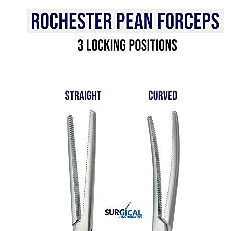 Set of 2 Premium Quality 10" Rochester Pean Hemostat Forceps Straight & Curved Clamps Three Locking Positions - SurgicalOnline