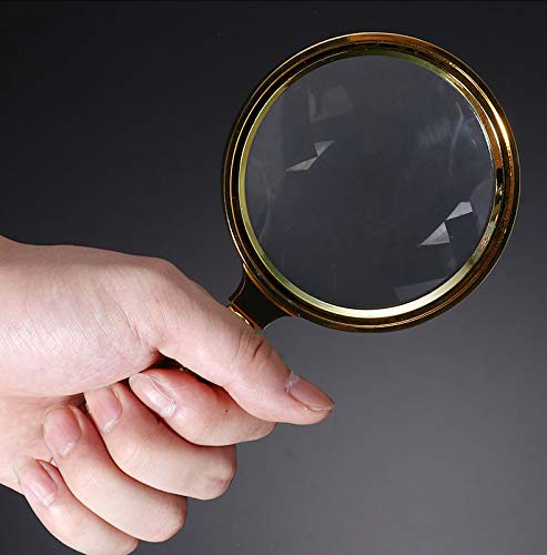 Magnifying Glass 6X + 8X Magnification Magnifier Handheld Magnifier for Science, Reading Book, Inspection. (6X Gold)