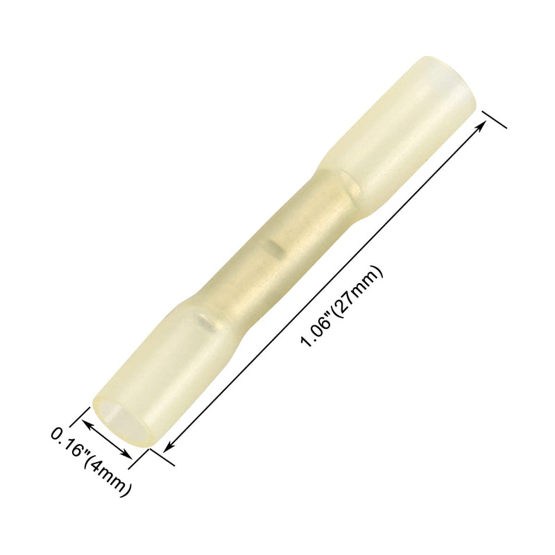 Baomain Yellow Heat Shrink Butt Wire Crimp Connectors Electrical Terminals AWG 26-22 100 Pack