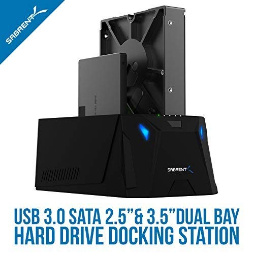 Sabrent USB 3.0 to SATA I/II/III Dual Bay External Hard Drive Docking Station for 2.5 or 3.5in HDD, SSD with Hard Drive Duplicator/Cloner Function [10TB Support] (EC-HD2B) 2 BAY