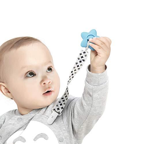 PandaEar Baby Pacifier Clips Solid Color, 4 Pack Universal Holder Leash for Boys and Girls, Teething Toys Teethers (Neutral) Neutral
