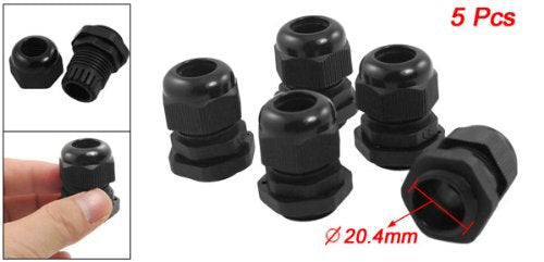 uxcell 5 Pcs PG13.5 Black Plastic Waterproof Connectors Cable Glands