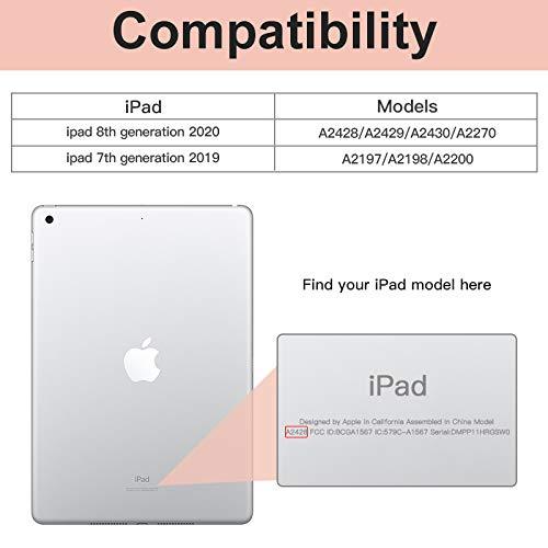 GHINL iPad 8th/7th Generation case (2020/2019) iPad 10.2-Inch Case with Pencil Holder [Sleep/Wake] Slim Soft TPU Back Smart Magnetic Stand Protective Cover Cases (Light Pink) 1-Light Pink
