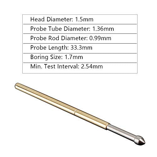Pogo Pins 100 PCS. P100-E2 Spring Contact, Diameter 1.5mm Conical Head Pogo Pin Testing Tools