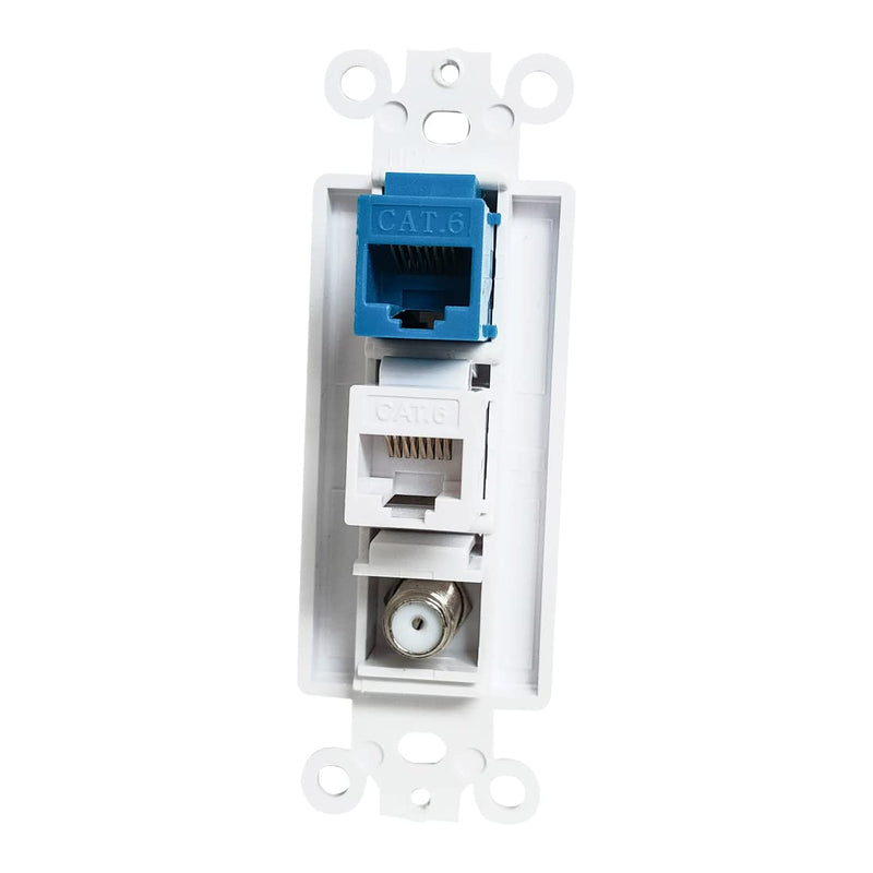 BUPLDET 2 Ethernet 1 Coax Decora Wall Plate Insert - Dual CAT6 RJ45 and Single Coaxial Keystone Insert for Midsize/Oversize Faceplate 2CAT6+coax