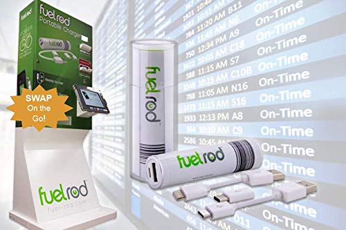 FuelRod Portable Charger Kit - Pack of 2 - Includes All Cables & Adapters Compatible with All Tablets & Smart Phones, Rechargeable Backup Power Bank, Swap for Charged Rod at Kiosk White