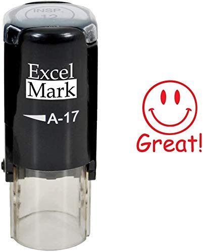 Great! Smiley Face - ExcelMark Self-Inking Round Teacher Stamp - Red Ink